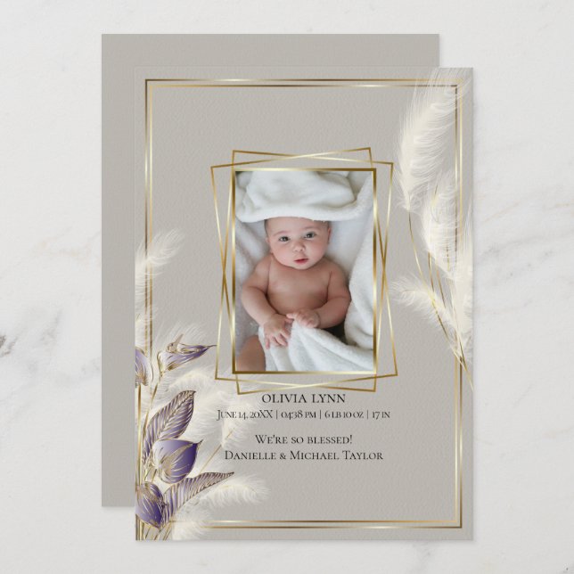 Faire-part de naissance photo bébé Pampas Grass (Devant / Derrière)