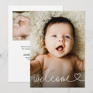 Faire-part de naissance photo bébé Script Cœur Bie