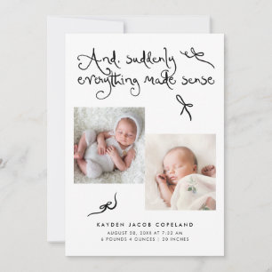 Faire-part de naissance photo blanc avec des noeud