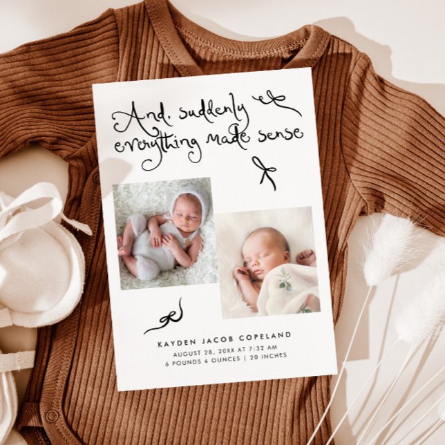 Faire-part de naissance photo blanc avec des noeud (Créateur téléchargé)