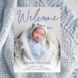Faire-part de naissance photo Bleu Bienvenue