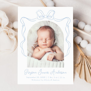 Faire-part de naissance Photo Bleu Élégant Vintage