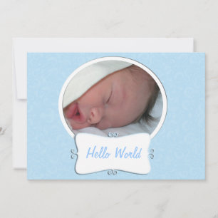 Faire-part de naissance photo bleu Hello World