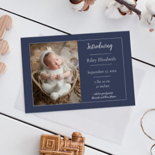 Faire-part de naissance photo bleu simple