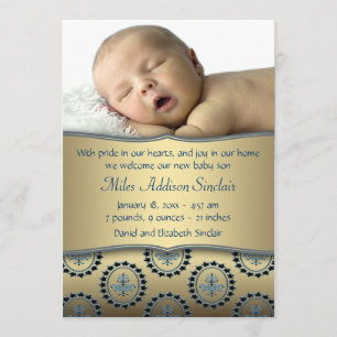 Faire-part de naissance photo Blue Gold Boy