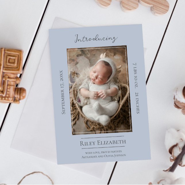 Faire-part de naissance photo Blue Modern (Blue Modern Photo Birth Announcement)