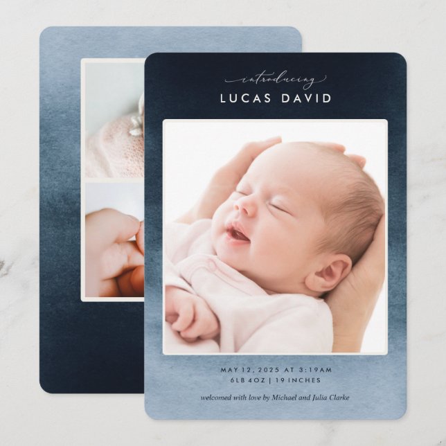 Faire-part de naissance photo Blue Ombre (Devant / Derrière)