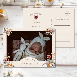 Faire-part de naissance photo bohème floral