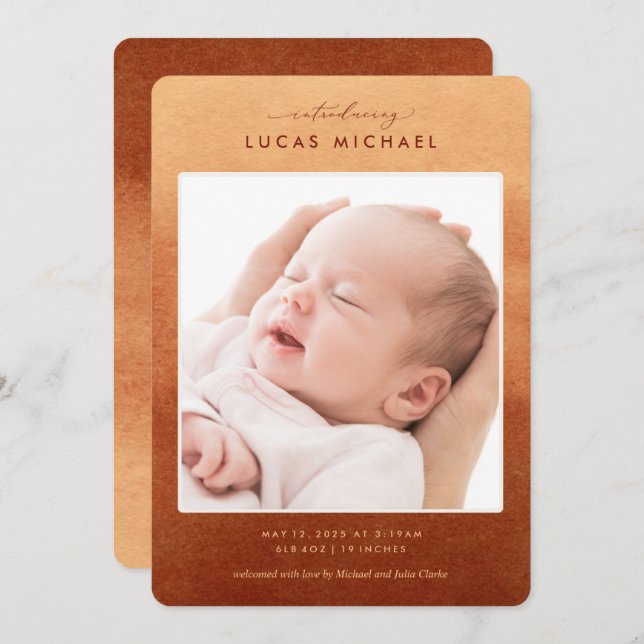 Faire-part de naissance photo Boho Terracotta Ombr (Devant / Derrière)