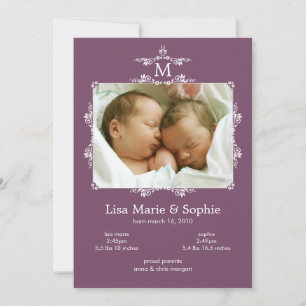 Faire-part de naissance photo classique Monogram T