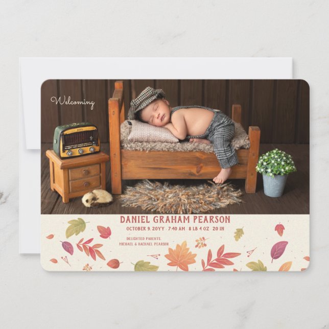 Faire-part de naissance photo d'arrivée d'automne (Devant)