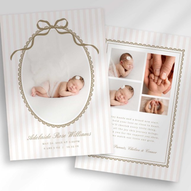 Faire-part de naissance Photo de bébé avec un nœud (Créateur téléchargé)
