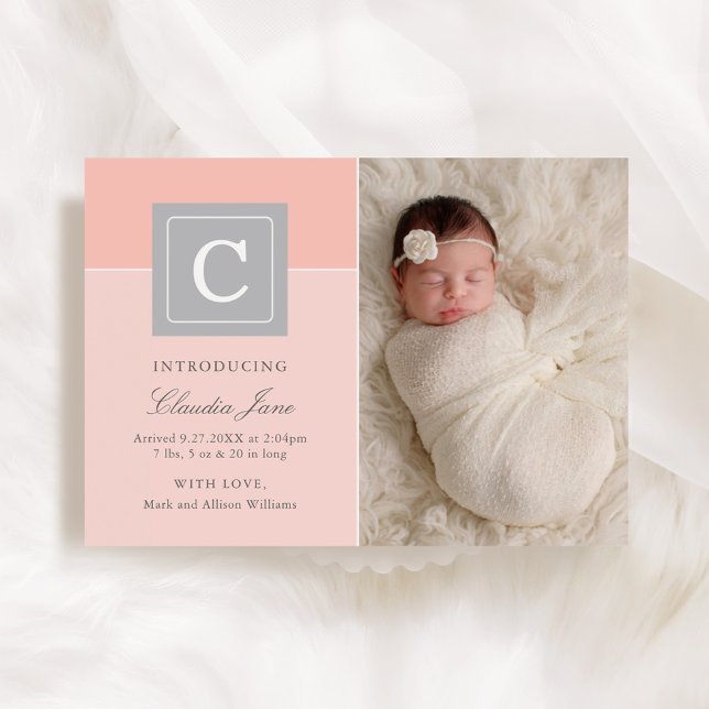 Faire-part de naissance photo de bébé fille avec m (Créateur téléchargé)