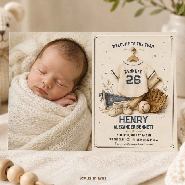 Faire-part de naissance Photo de bébé garçon de ba (Vintage Baseball Baby Boy Photo Birth Announcement Card Printed and Digital Download)