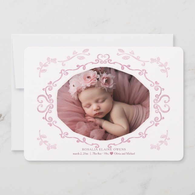 Faire-part de naissance photo de cadre cursif (Devant)