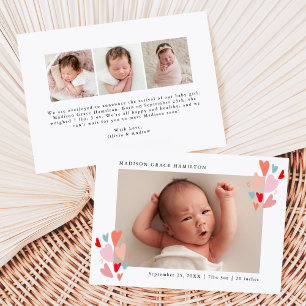 Faire-part de naissance photo de coeurs colorés mi