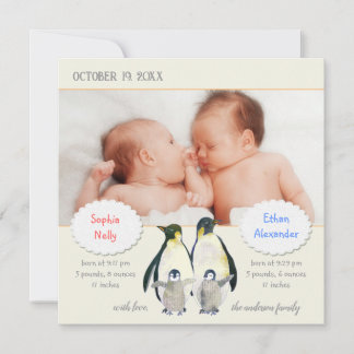 Faire-part de naissance photo de famille Penguin p