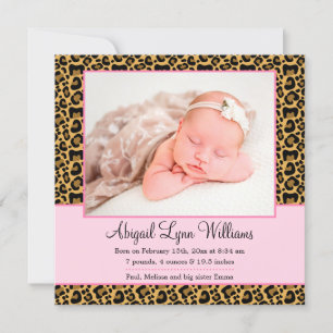 Faire-part de naissance photo de la fille léopard