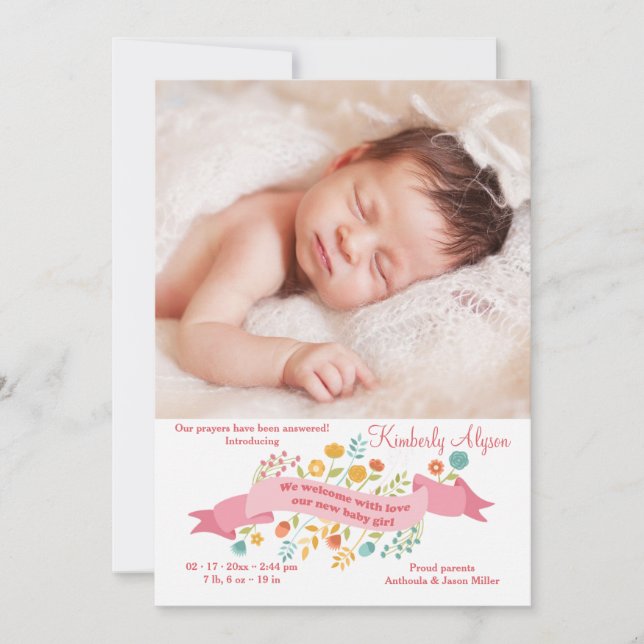 Faire-part de naissance photo de minuscules fleurs (Devant)