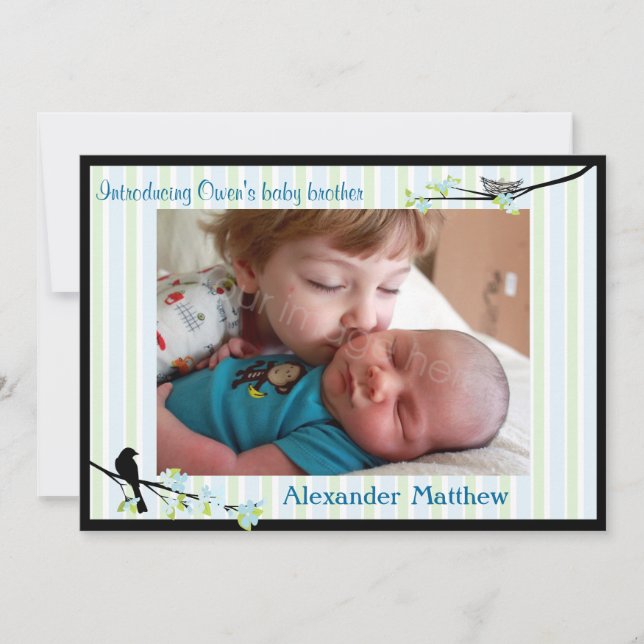 Faire-part de naissance photo d'oiseaux et de fleu (Devant)