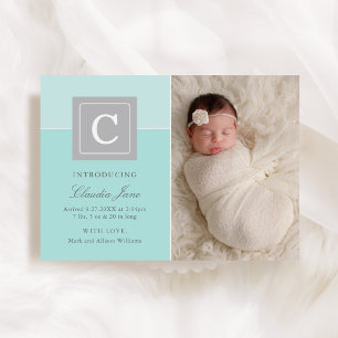 Faire-part de naissance photo élégant monogramme a