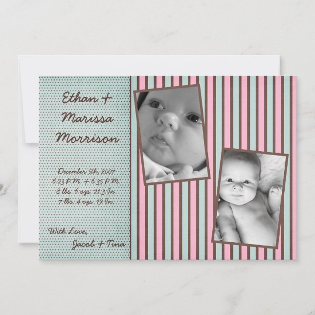 faire-part de naissance photo en bande rose rose b (Devant)