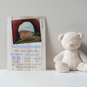 Faire-part de naissance photo en bleu blanc