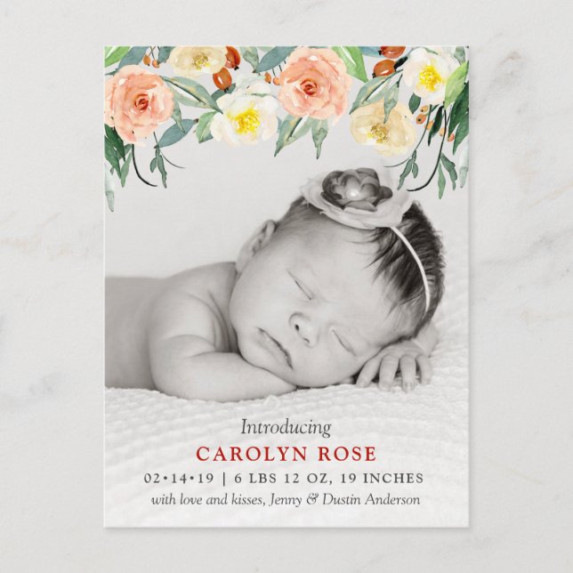 Faire-part de naissance photo en fleurs florales t (Devant)