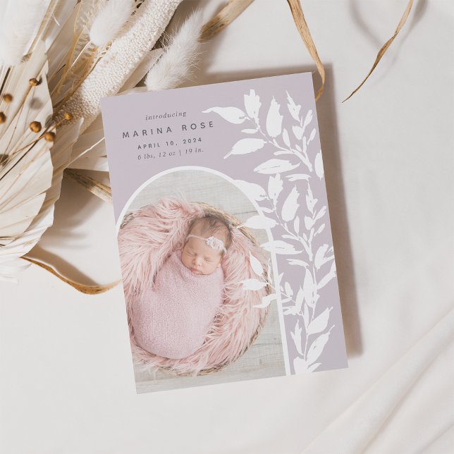 Faire-part de naissance photo | Feuilles délicates (Créateur téléchargé)