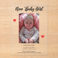 Faire-part de naissance Photo Fille Carte en Acryl