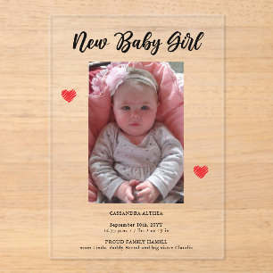 Faire-part de naissance Photo Fille Carte en Acryl