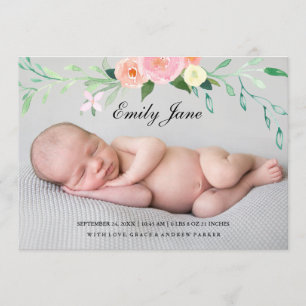 Faire-part de naissance photo Fleur sauvage aquare