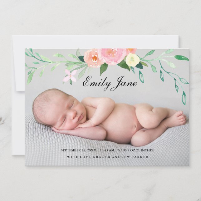 Faire-part de naissance photo Fleur sauvage aquare (Devant)