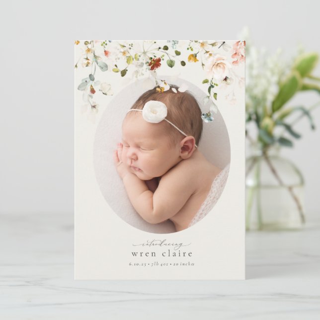 Faire-part de naissance photo Fleur sauvage classi (Debout devant)