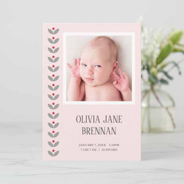 Faire-part de naissance photo florale folklorique  (Debout devant)