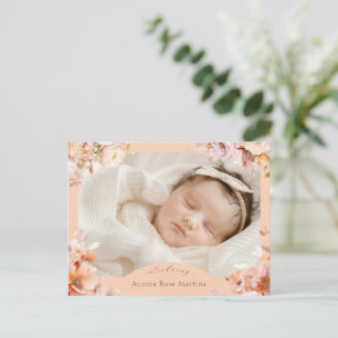 Faire-part de naissance photo florale vintage pêch