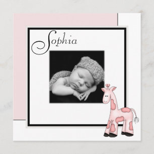 Faire-part de naissance Photo Girafe Rose Fille
