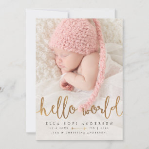 FAIRE-PART DE NAISSANCE PHOTO  Girl Hello World Go
