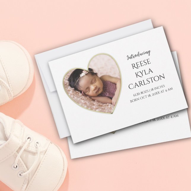 Faire-part de naissance photo Gold Edge Heart Fram (Créateur téléchargé)