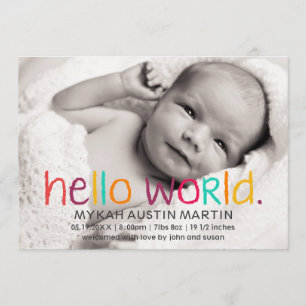 Faire-part de naissance photo Hello World