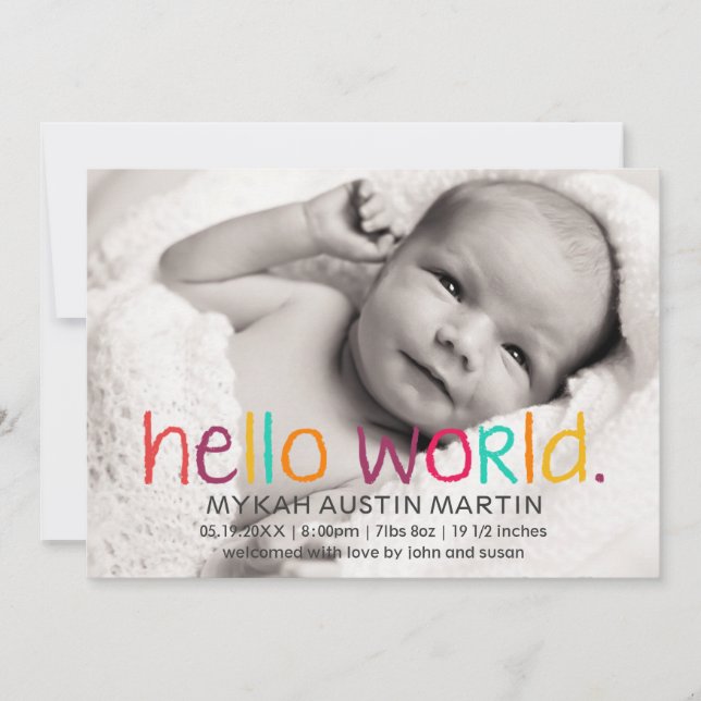 Faire-part de naissance photo Hello World (Devant)