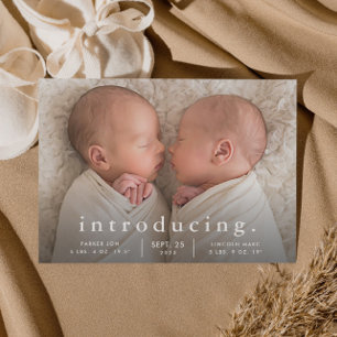 Faire-part de naissance photo jumeaux minimaliste 