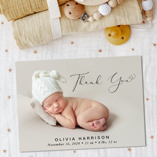 Faire-part de naissance photo Merci moderne (Announce the arrival of your baby with this cute modern birth announcement)