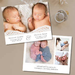 Faire-part de naissance photo minimal Twins