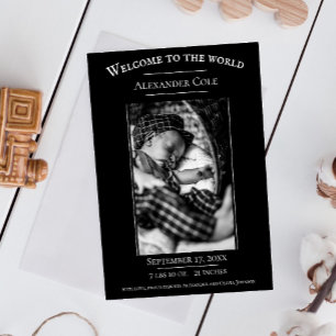 Faire-part de naissance photo minimaliste noir