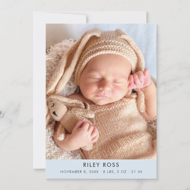 Faire-part de naissance photo moderne | Bleu Paste (Devant)