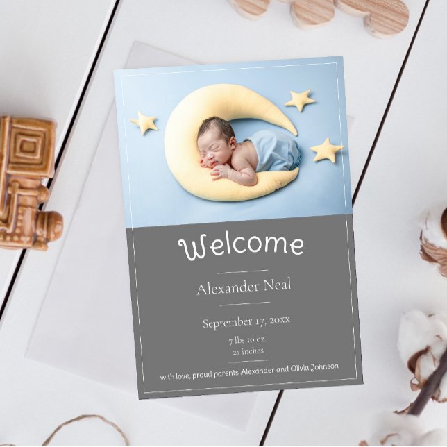 Faire-part de naissance photo moderne gris (Gray Modern Photo Birth Announcement)