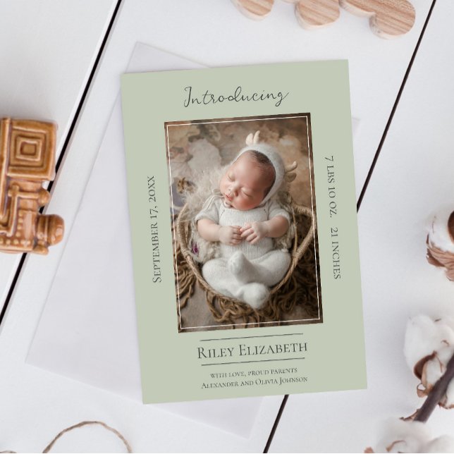 Faire-part de naissance photo moderne Sage Green (Sage Green Modern Photo Birth Announcement)