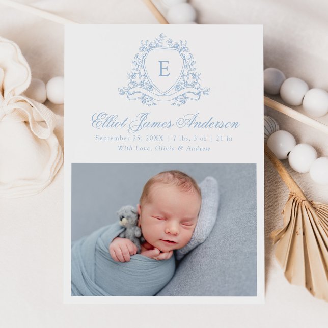 Faire-part de naissance photo Monogramme à couronn (Créateur téléchargé)