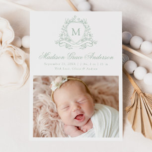 Faire-part de naissance photo Monogramme à Couronn